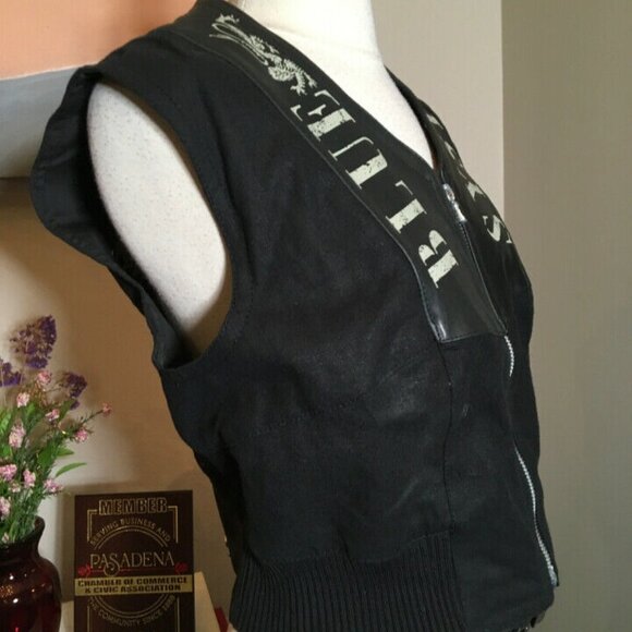 Blue System Black Cotton Flax Leather Trim Vest - Picture 3 of 12